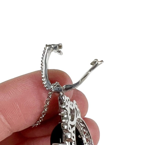 Sterling Silver 925 Black Onyx Cabochon Pendant Necklace Scroll Filigree New - Picture 6 of 13